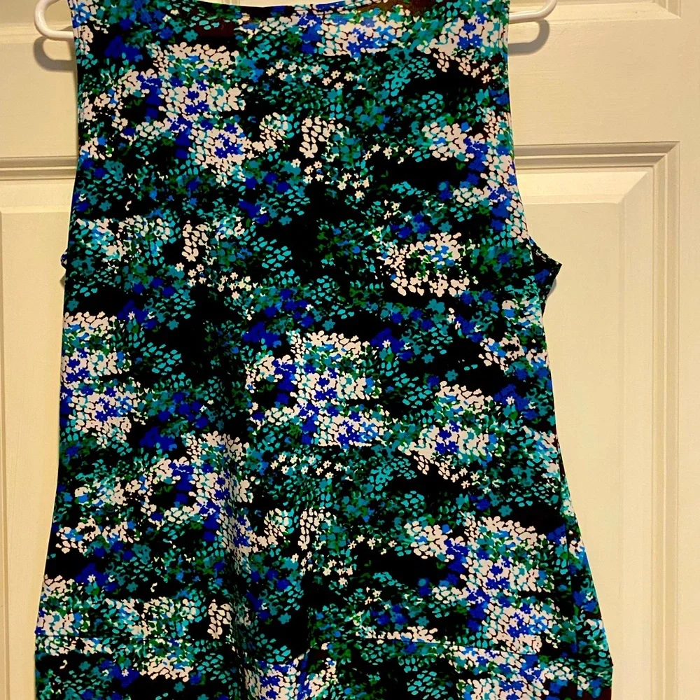 Carole Little Tank Top Shell Sleeveless Multicolor Print Brown Turquoise Sz L - Picture 2 of 5